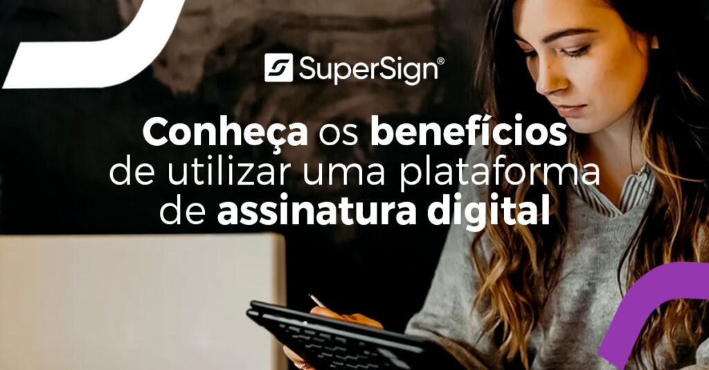 Representação dos benefícios de uma plataforma de assinatura digital, como agilidade, segurança e redução de custos.