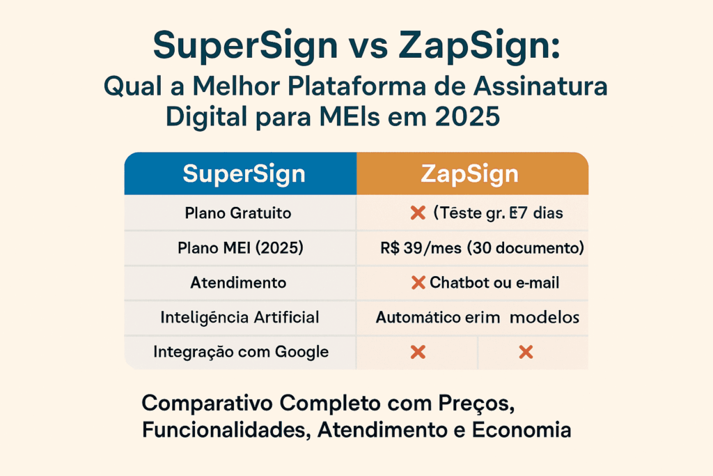 Comparativo entre SuperSign e ZapSign para assinatura digital de MEIs em 2025