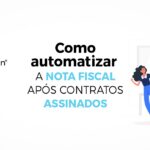 Imagem do blog SuperSign mostrando como automatizar notas fiscais após contratos assinados, com ícones de documento, cadeado e pessoas trabalhando, simbolizando eficiência e segurança fiscal.