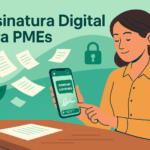 Empresária assinando contrato digital via WhatsApp, destaque para segurança e economia com SuperSign