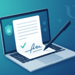 Assinatura digital de laudo e atestado psicológico em notebook, com selo de segurança e verificação