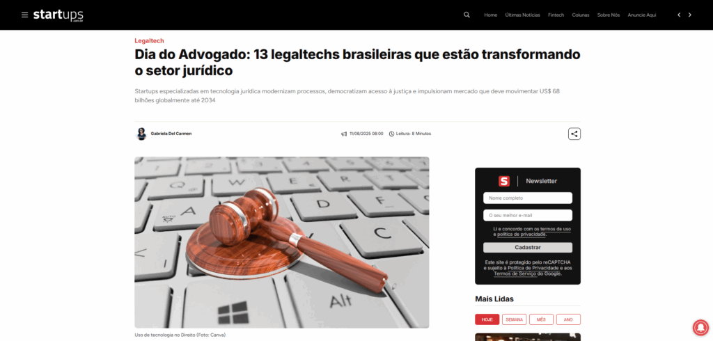 Legaltech para advogados: SuperSign é destaque na Startups no Dia do Advogado — balança da justiça e contrato digital com IA