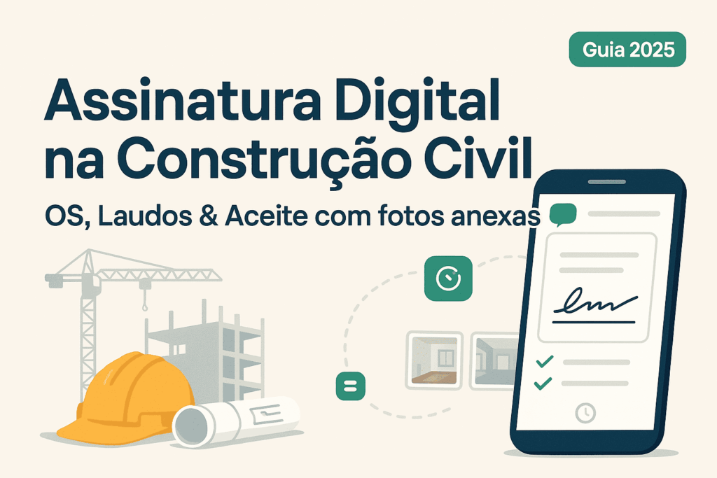 Assinatura digital na construção civil: OS, laudos e aceite com fotos anexas no celular