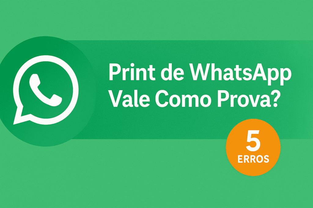 Print de WhatsApp como prova com destaque para 5 erros que fazem o juiz desconfiar do documento, em banner verde da SuperSign sobre prova digital