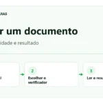 Fluxo em três etapas: guardar o arquivo original, escolher o verificador e ler o resultado