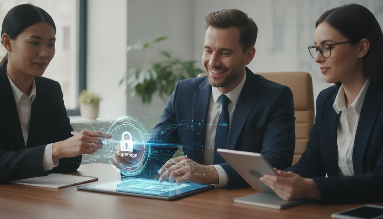 Profissionais diversos assinam documento digital com certificado digital, agilizando processos SuperSign.